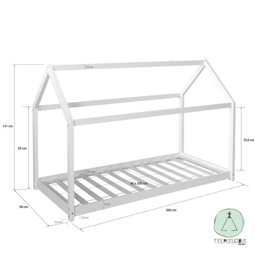 Teepeelicius Montessori children's bed, pine wood, grey
