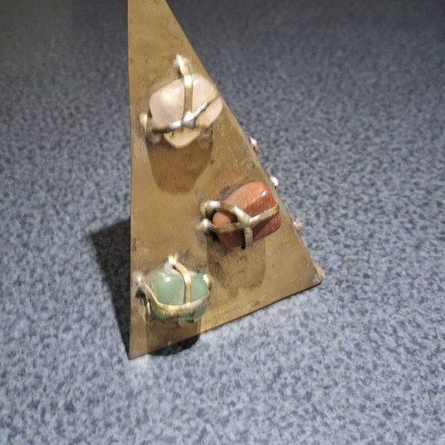 Vintage brass pyramid 13cm with semi-precious stones used