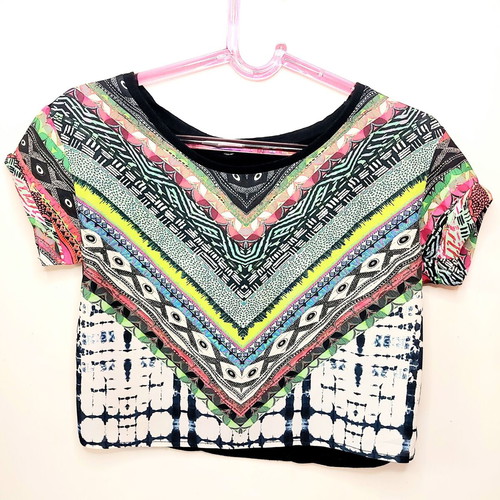 Crop top with colorful tribal patterns, size S, like new