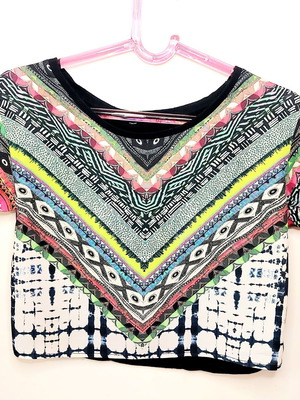 Crop top with colorful tribal patterns, size S, like new