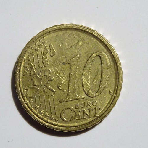 10 Cent Euro Coin Italy 2002 used with rare double ring