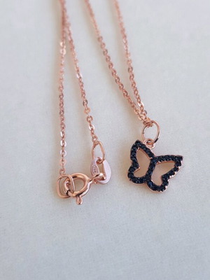 Butterfly necklace silver 925 rose gold plated like new