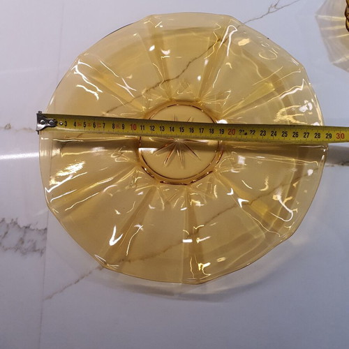 Vintage dessert set with large glossy amber platter and 4 plates like new