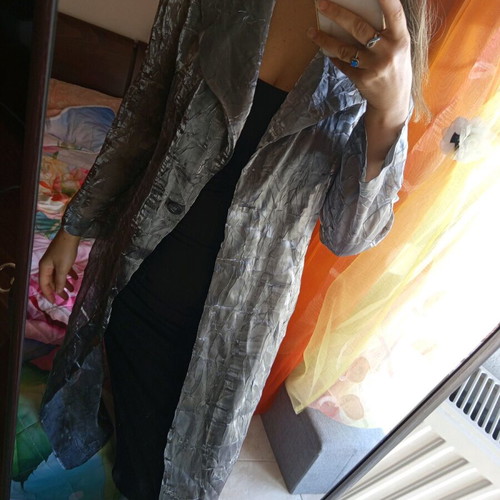 Long jacket size L like new, gray silver organza