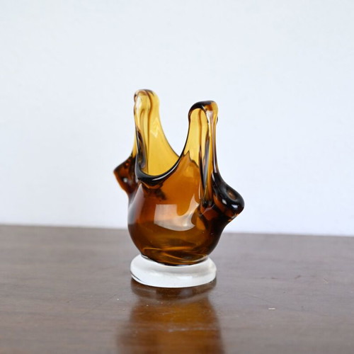 Vintage handblown art glass decoration used, amber color