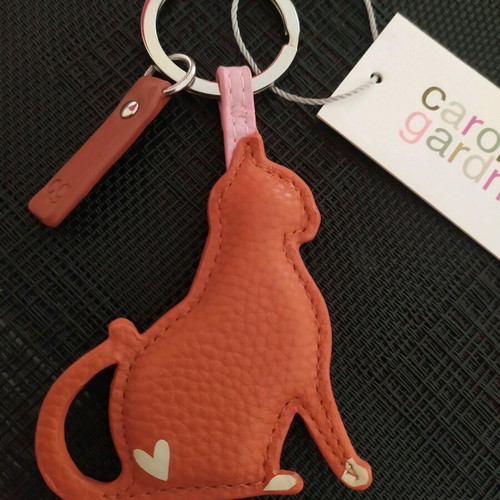 Caroline Gardner Cat Keychain new, orange leatherette