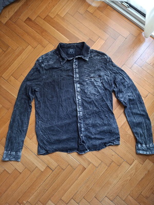 Πουκάμισο Bershka σε ξεθωριασμένο denim, μέγεθος XL, μαύρο και γκρι