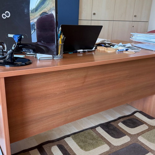 Wooden professional desk used, walnut color, sturdy construction