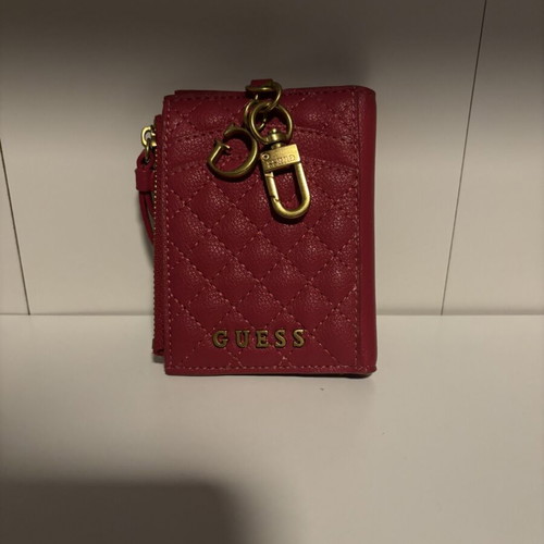 Guess women's wallet with keychain, burgundy quilted design