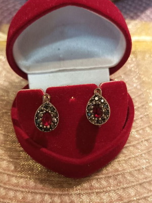 Silver vintage earrings with red stone and marcasite