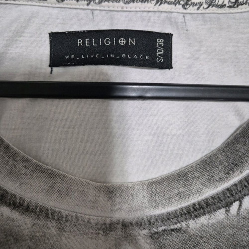 Religion sleeveless t-shirt like new, white and grey, size S