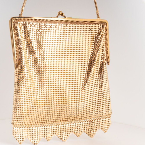 Vintage Whiting & Davis Style Gold Metal Mesh Evening Bag used