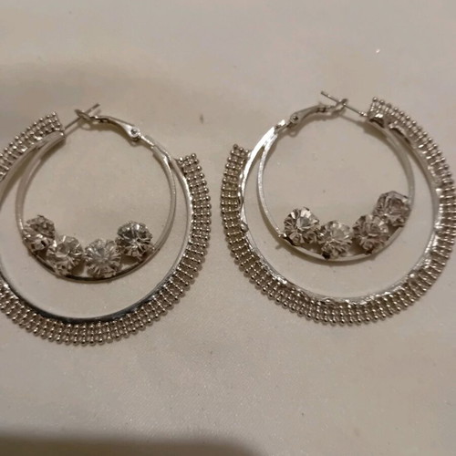 Earrings hoops with rhinestones like new, silver