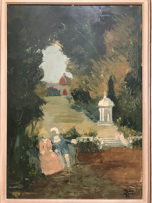 Veloudakis painting 1962 used, oil on wood 35x50