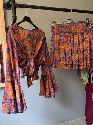 Boho silk women's set fuchsia like new
