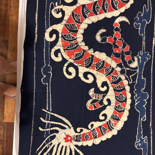Handmade Batik wall decor Asian dragon cotton fabric