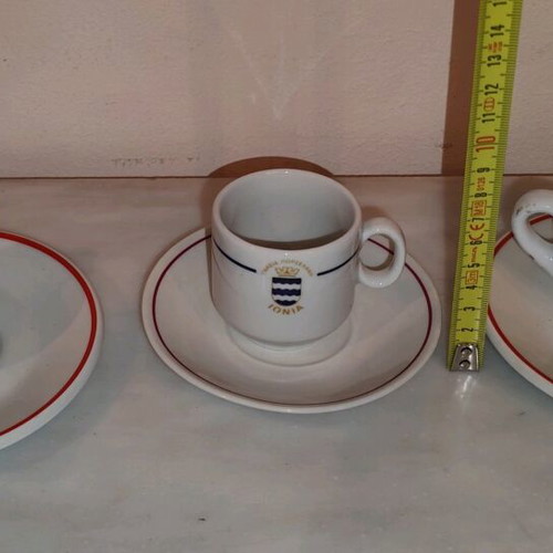 Collectible Greek coffee cups used, 3 pieces Lumidis and Ionia