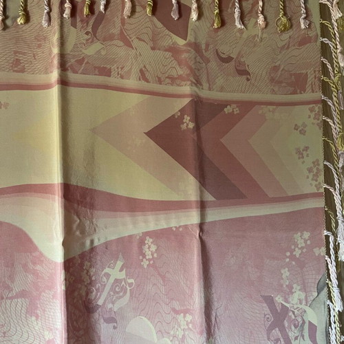 Silk Soufli Scarf like new with print and silk tassels