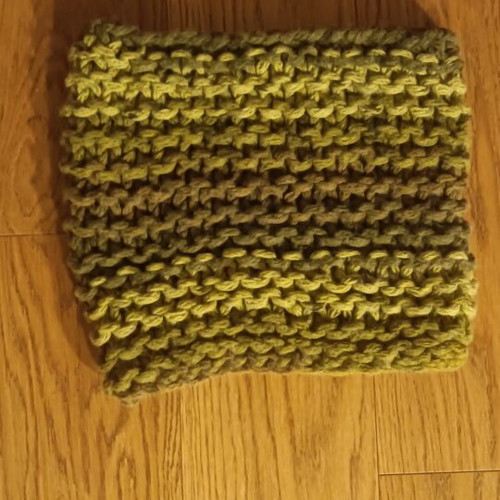 Handmade knit cowl scarf in green tones