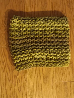 Handmade knit cowl scarf in green tones