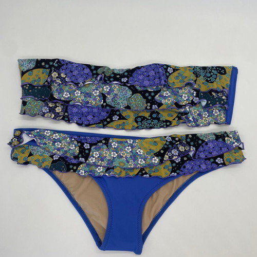 Bilitis floral bandeau strapless cup B swimwear set new, purple