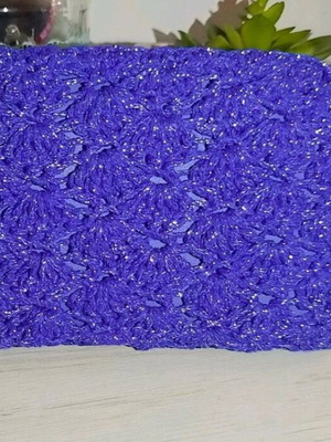 Handmade knitted blue wallet with silver thread new
