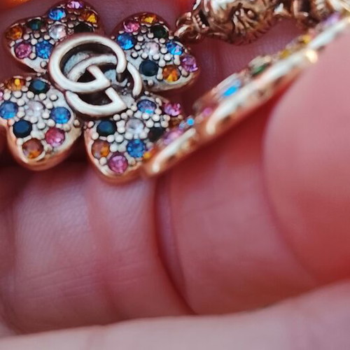 Gucci earrings with multicolored crystals and GG flower design new