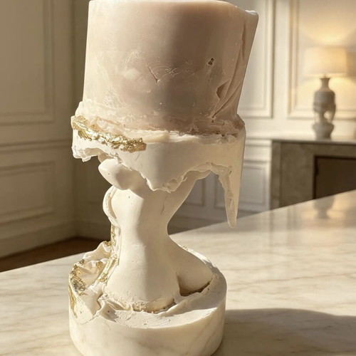 Designer sculptural scented candle new with gold leaf accents