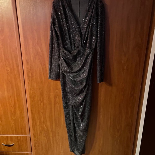 Zoya draped dress with deep neckline used, gray