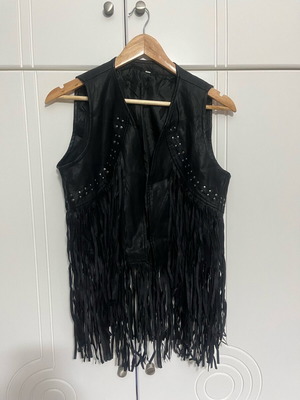 Leather vest black with studs and fringes like new