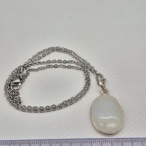Moonstone Silver 925 Necklace Oval Pendant with Stainless Steel Chain new