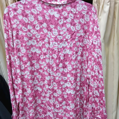 Women's shirt pink with white flowers new, satin fabric
