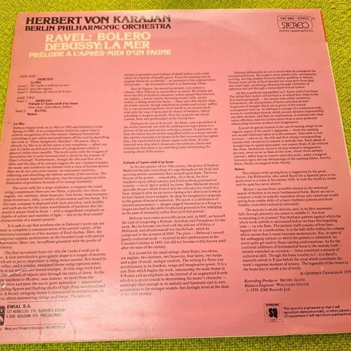 Herbert von Karajan Ravel Debussy Bolero La Mer LP used, classical