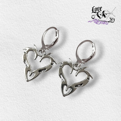 Love X Poison Handmade Stainless Steel Silver Hoop Earrings with Tribal Heart Charms new