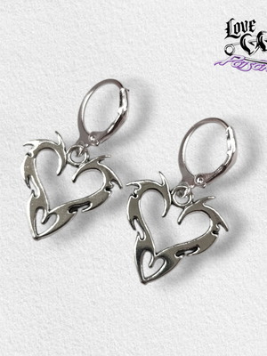 Love X Poison Handmade Stainless Steel Silver Hoop Earrings with Tribal Heart Charms new
