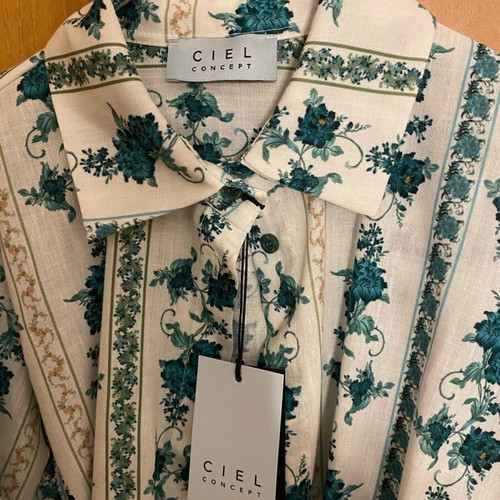 Ciel Concept Romantic Floral Shirt new, white and turquoise
