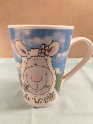 Porcelain mug with lamb print, large conical, 1990s