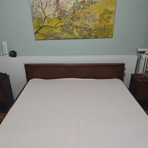 Wooden bed with mattresses and storage drawers, gift 2 nightstands