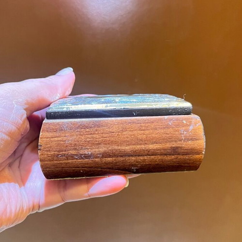 Vintage wooden jewelry box with silver-plated lid used