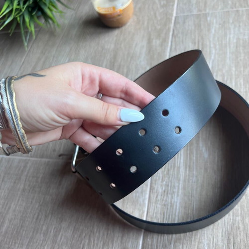 Leather belt, black, size 120