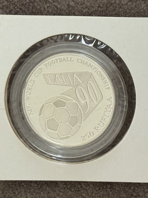 Maldives 1990 250 Rufiyaa Silver Proof Coin FIFA World Cup Italy