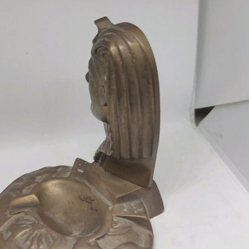Bronze Egyptian ashtray used with pharaoh profile