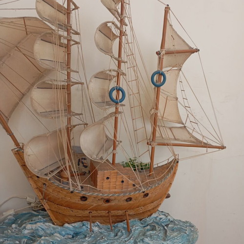 Handmade ship with plaster base and lights used