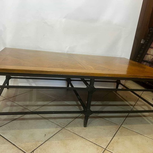 Cast iron coffee table with wooden surface 45x140x80, used