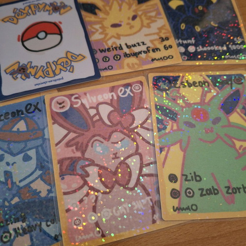 Fanmade Derpymon cards with foil confetti, set of 9