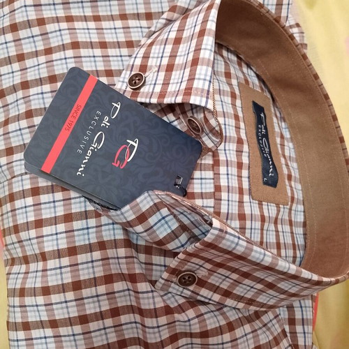 Checked shirt new, long sleeve, brown and blue shades, Poli Gianni exclusive