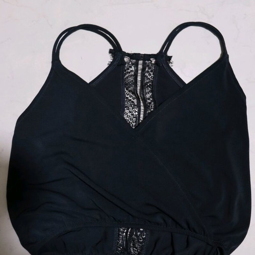 Dark blue short top with lace back used, size M