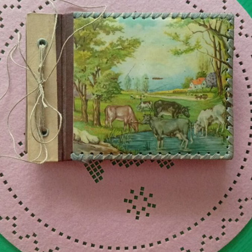 Photo album 1940 used with lithograph of rural life