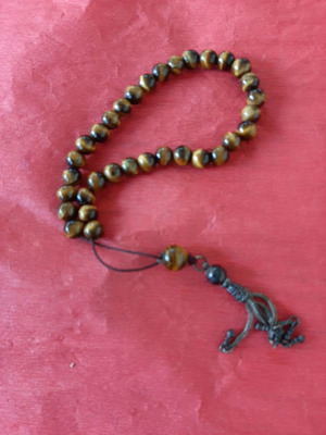 Komboloi from Tiger's Eye with silver tassel and 0.7 cm bead diameter new