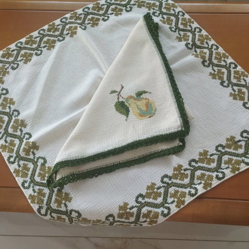 Set of 2 Handmade Embroidered Table Linens like new, traditional cross-stitch